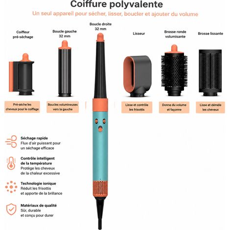 Brosse soufflante et fer à boucler multifonction à air HS08 vert céramique réf 0771 19,5 × 17,5 × 40 cm 2 kg – Livraison gratuite