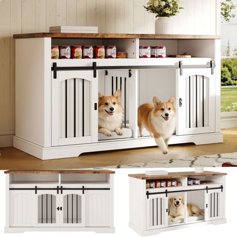 Cage pour chien, meuble 2-en-1 avec porte coulissante verrouillable, séparateur amovible, 153x60x85 cm, blanc (1/5)
