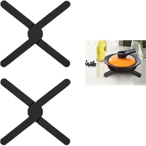 Salvamanteles de silicona aislante de 2 piezas, Agarradera de silicona, Resistente a altas temperaturas, Plegable, Ajustable, sartenes, Negro (1/5)