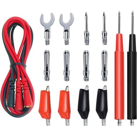 Premium 16-in-1 Multimeter Test Leads Kit, Replaceable Silicone Jumper Wires with Electronical Alligator Clips Probes, Banana Plug, Power Testing Needle for Electronics, Circuit Connection, Experiment (1/3)
