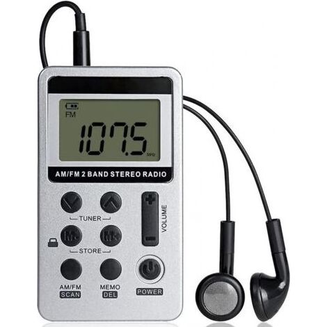 Mini radio stéréo portable, rechargeable, récepteur numérique dsp Am Fm 2 bandes avec écouteurs (blanc) (1/5)