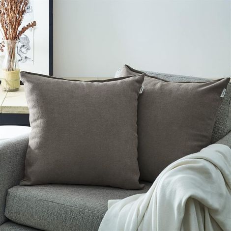 Lot de 2 Housse de Coussin 40x40cm Décoratif Canapé en Chenille Housses Coussin Decoration Chambre Carré Couleur Uni pour Chaise,Voiture,Bureau, Beige Brun (1/4)
