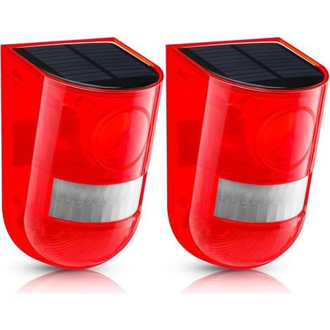 Alarme solaire LED avec détecteur de mouvement infrarouge, sirène 110 dB et lumière stroboscopique pour maison, jardin, abri de voiture, système d'alarme de sécurité 2 pièces (1/4)