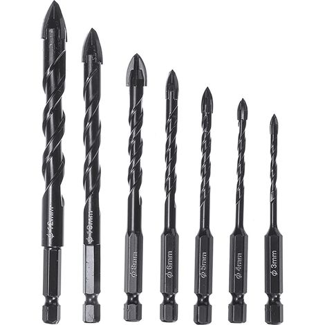 Perceuse de perforation Twist Twist 7 pack 3-12mm, Chant de queue en U-Slot, pour scie à foret électrique en plastique, verre, carreaux (1/5)
