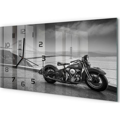 Horloge Murale Panoramique Artistique 60x30 cm Verre Trempé Design Original Moto (1/5)