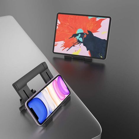 Tablet-/Handyhalterung, universelle, mehrfach verstellbare Halterung für 7-11 Zoll Smartphones und Tablets, Schwarz (1/5)
