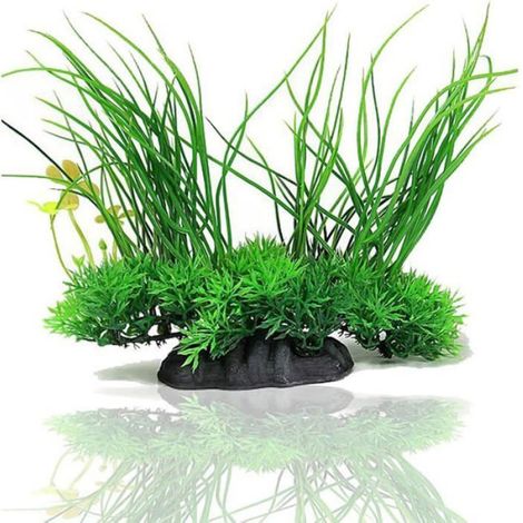 1 Plante Aquarium, Décoration Plastique, Socle Céramique, Vert, 20x18cm, pour Réservoir Poisson (1/4)