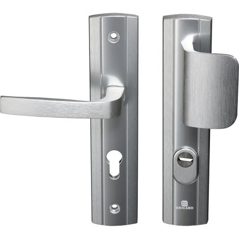Ensemble de Poignées Blindées sur Plaque Expression Palière Béquille + Aileron pour Porte d’Entrée (pour Cylindre Européen), Coloris Argent (1/3)