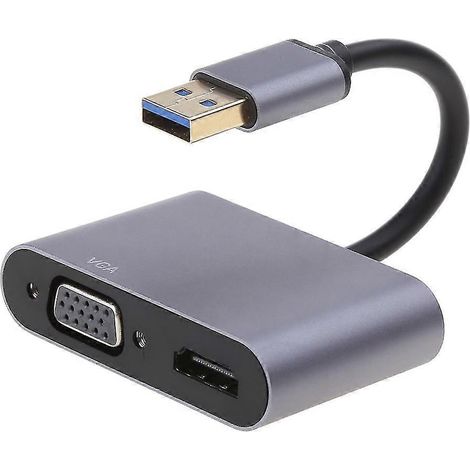 Câble adaptateur USB vers HDMI/VGA, convertisseur vidéo haute définition 1080p, compatible avec les PC. (1/5)