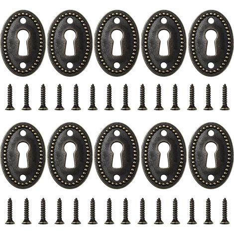 10 Cache Serrure Ovale Alliage Zinc Rosace Décorative Plaque Finition Bronze Antique Cache Serrure d'angle Vintage avec Vis pour Porte Placard Commode Tiroir Bureau Boîte Bijoux 3.65x2.4cm (1/5)
