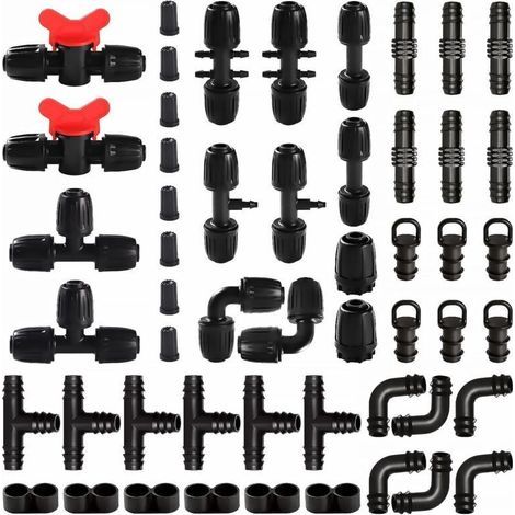 52 piezas de conectores de riego para tubo de 13/16 mm a 4/7 mm, conector de manguera de agua de riego, conector de manguera de riego de jardín, conectores con púas para sistemas de riego, negro (1/4)