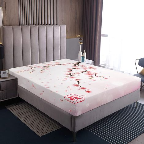 Drap-housse de couette avec fleurs de cerisier - Style japonais - Style romantique - Rose - Motif floral botanique - Pour femme et fille - Doux - 140 x 200 cm (1/2)