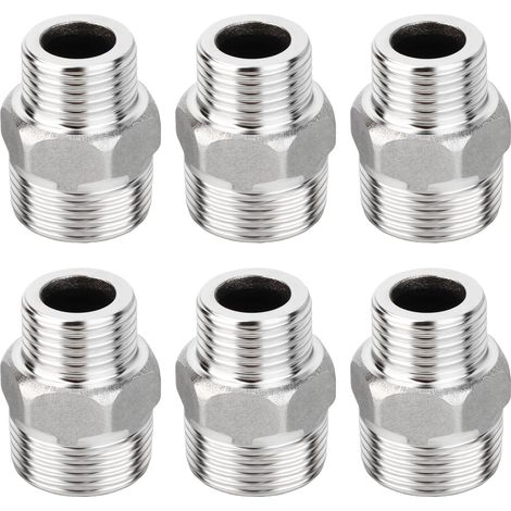 6 Pièces Adaptateur de Réduction Hexagonal en Acier Inoxydable, Filetage BSP Mâle 3/4" vers Mâle 1/2", Raccord de Tuyauterie pour Eau et Gaz (1/5)