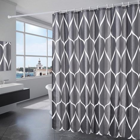 Shower Curtain 180x200CM Waterproof Polyester Fabric Machine Washable Bathroom Curtain with 12 Hooks Black (1/5)