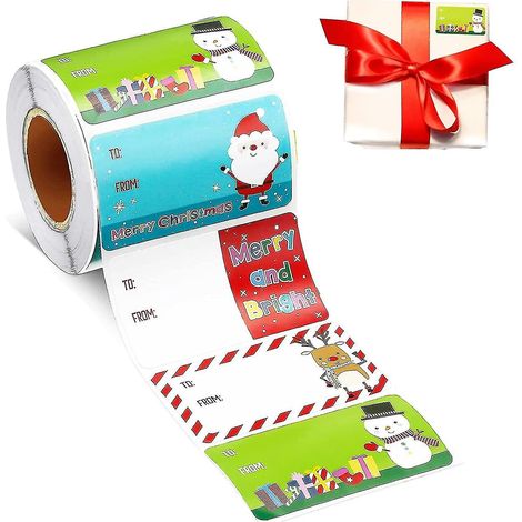 Étiquettes autocollantes de Noël, étiquettes cadeaux de Noël (1 rouleau / 500 étiquettes), étiquettes nominatives, étiquettes cadeaux pour fêtes de Noël (1/5)