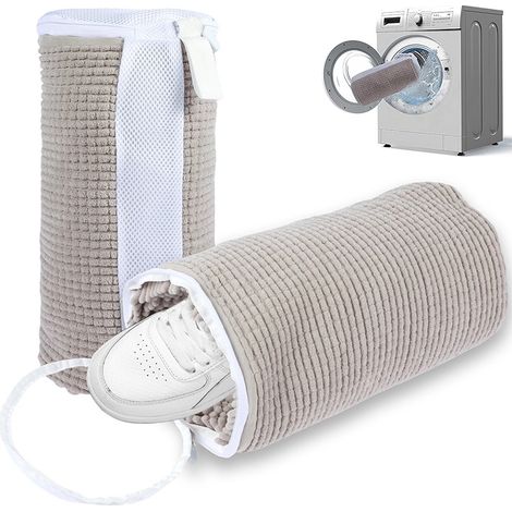 2er-Pack Schuhwaschbeutel aus Mikrofaser, wiederverwendbare Schuhreinigungsbeutel für die Waschmaschine mit Reißverschluss, Größe L 32 x 18 cm, Grau