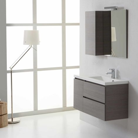 Mueble De Baño De Pared 90 Cm Derecho Reducido Profundidad  Manhattan