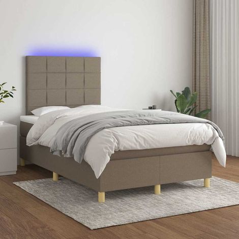Cama box spring con colchón y LED tela gris taupe 120x200 cm (1/5)