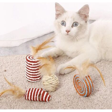 QORVA-Gourdin pour chat Jouet pour chat Simulation de plumes Gourdin en bois pour souris Gourdin pour chat