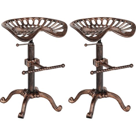 CLP – Lot de 2 tabourets de bar industriel réglables – Assise en fer forgé – Hauteur ajustable – Repose-pieds pratique – Style vintage bronze