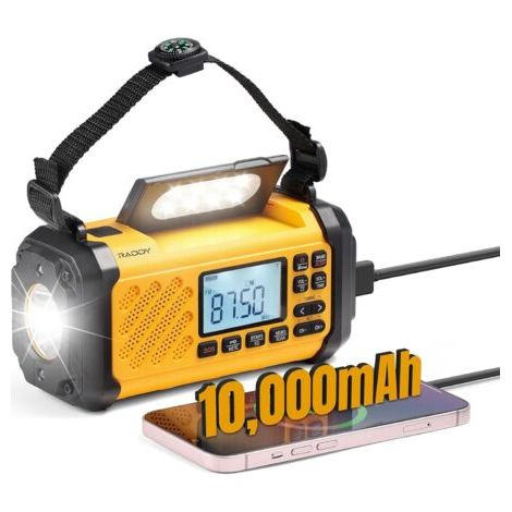 Radio d'urgence solaire portable 10 000 mAh – AM/FM/SW/VHF – Lampe LED et chargeur USB – Boussole intégrée pour survie en plein air - SH-906 (1/5)