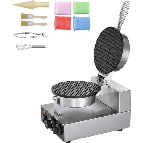 Machine à cornets de glace électrique, modèle commercial 1230 W, moule à gaufres antiadhésif en acier inoxydable, avec contrôle de la température et du temps, poignée, pour restaurants, boulangeries, (1/5)