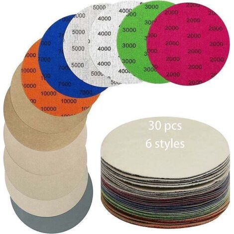 Hgbd-30 Stück 125 mm Schleifpapier-Schleifscheibe, Körnung 2000/3000/4000/5000/7000/10000, Nass-/Trocken-Schleifpapier zum Polieren von Metall, Holz, Autopolitur, Schleifen D thsin