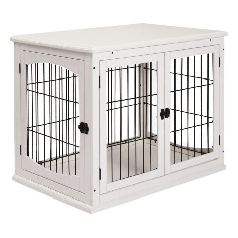 Caseta para perros, transportín, jaula para animales pequeños de uso interior, 81 x 58,5 x 66 cm, fabricada en MDF y metal blanco, ideal para mascotas en exteriores. (1/5)