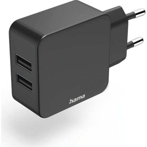 Hama 2 adaptateurs réseau USB-A 2,4 A Uni. Adaptateur 12 W Noir