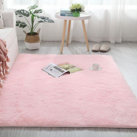 Tapis Shaggy - Hauteur De Poil 5 Cm - Non Glissant - Pour Chambre À Coucher Salon Chambre D Enfant Nursery Dortoir - Polyester - Rose - 40 X 60 Cm (1/5)