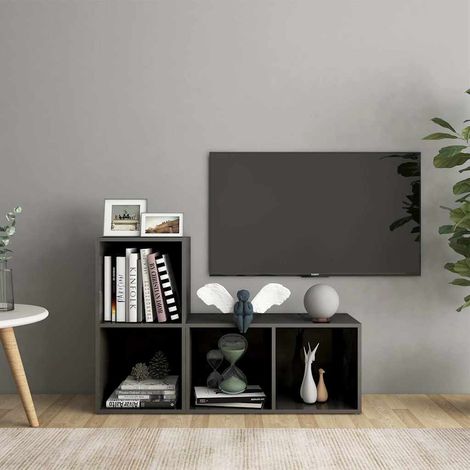 vidaXL Muebles de salón 2 piezas madera de ingeniería gris brillo (1/5)