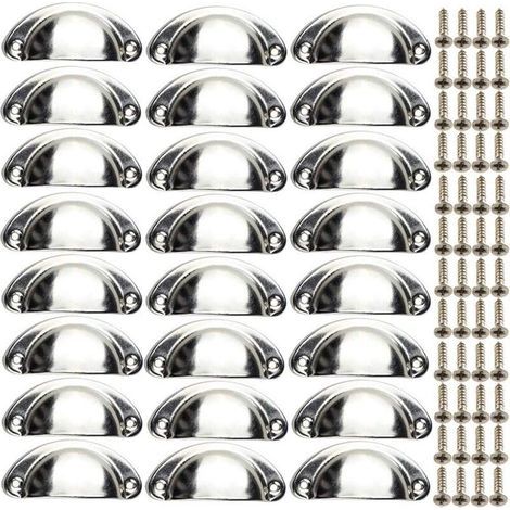 24x Poignées Argent de Meubles Coquille Vintage Boutons de Tiroir Semi-Circulaires pour Armoire avec Vis (1/4)