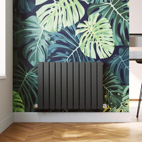 ELEGANT 600 x 836 mm Anthracite Designer Radiators Horizontal Double Flat Panel Bathroom Radiator Heater + Chrome Thermostatic Radiator Valves (1/5)