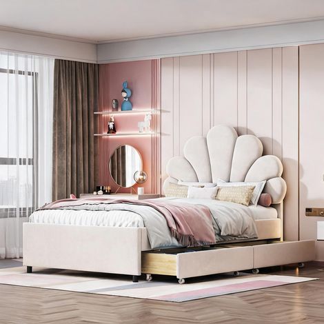 Cadre de lit beige en upholstered 203 x 90 x 116 cm (1/5)