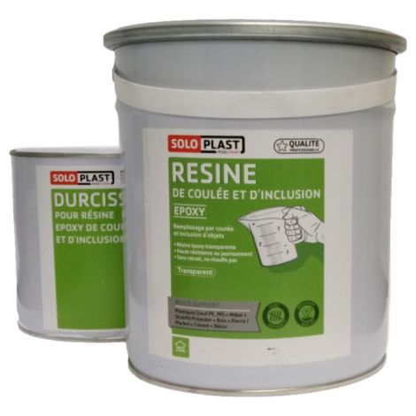 Soloplast – Résine époxy coulée et d’inclusion 5kg – Bi-composant transparente – Faible viscosité – Pour bois, métal, ciment