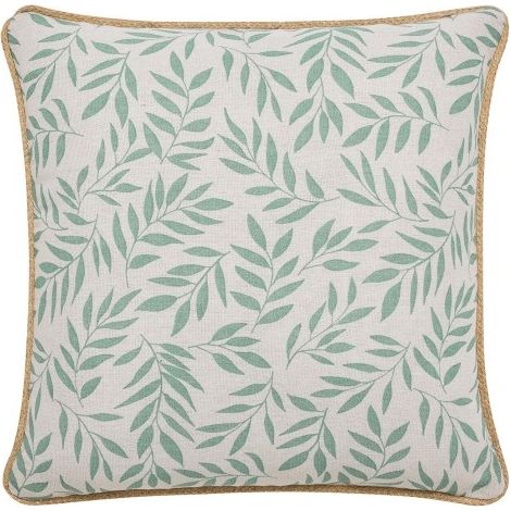 Coussin dehous compr passepoil 45 x 45 cm polycoton imprime+jute naya Sauge (1/4)