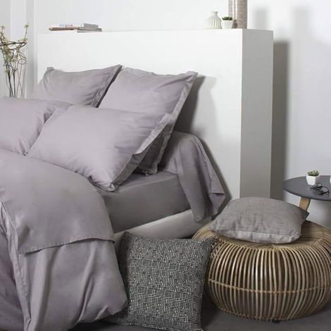Drap Housse Uni Coton - COTE DECO - 160x200 cm - Gris Souris - Bonnet 25 cm - 57 fils/cm²