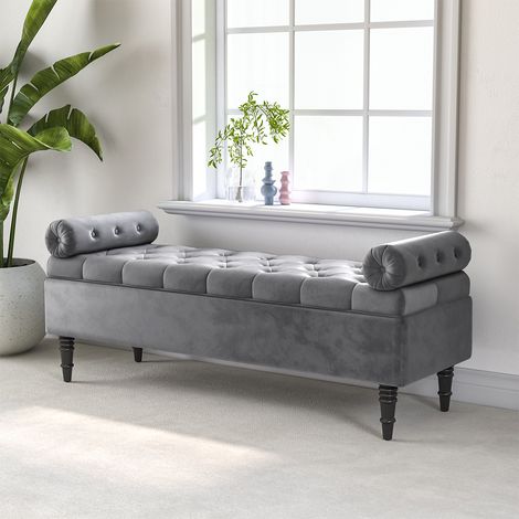 Grey Flip Top Storage Bench with Side Arms (1/5)