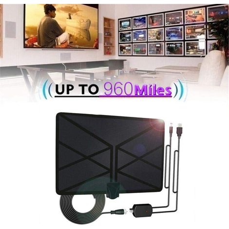 Antenne HDTV numérique d'intérieur amplifiée (Portée de 960 miles) — Compatible 4K UHD, 1080P, DVB-T et Freeview TV — Accès aux chaînes de diffusion locales (1/4)