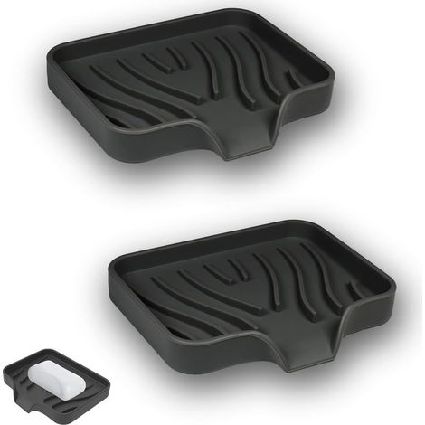 Porte Savons Silicone,2 PCS Porte-Savon en Silicone de Noir Porte-Savon Douche sans Percage avec Drainage et Design Anti-Dérapant pour Salle de Bain Cuisine et Baignoire (1/5)