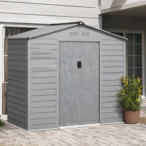 Abri de jardin en acier galvanisé gris avec porte coulissante (1/5)