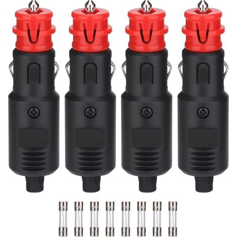 Set mit 4 12V/24V Zigarettenanzündersteckern mit 10A Sicherung für Auto, LKW, Motorrad (1/4)