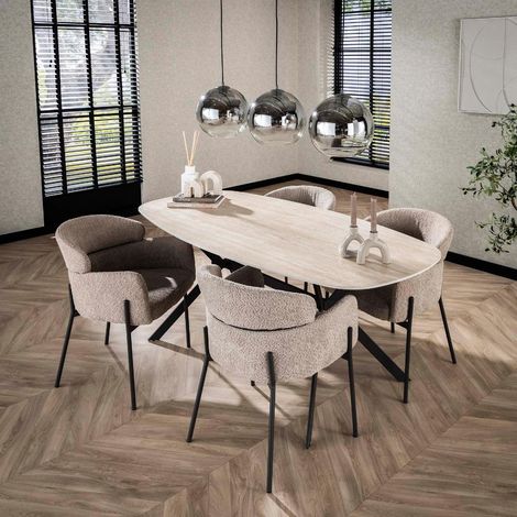 Table à manger ovale en céramique effet travertin ESALIE (1/5)