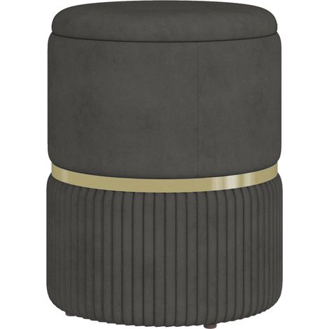 Beyamis Pouf-Hocker mit integriertem Stauraum aus geripptem Samt, 36 x 36 x 44 cm, für Wohn- und Schlafzimmer, grau