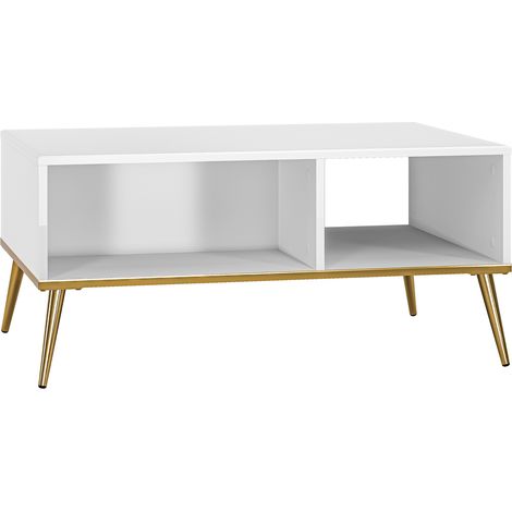 Selsey DARRBY - Table basse - 90x60 cm - blanc avec pieds dorés