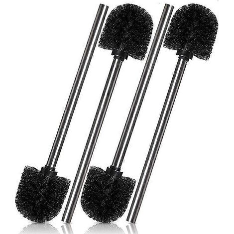 Lot de 4 brosses de toilette, manche et tête en acier inoxydable, noires (1/5)