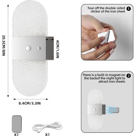 Lumière murale d'ambiance détecteur mouvement rechargeable ovale argentée