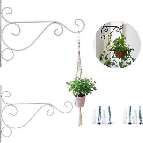 2 pièces 10 "plante panier fer suspendu plante support décoratif mur jardinière cintre crochets avec vis noires-Fei Yu (1/2)