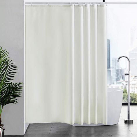 c Rideau de Douche Anti Moisissure en Polyester Tissu Lavable Grand Rideaux de Bain Imperméable pour Baignoire Salle de Bain avec 12 Crochets et Oeillets Beige 200x200cm (1/5)