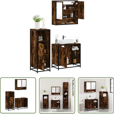 vidaXL 3-tlg. Badmöbel-Set Räuchereiche Holzwerkstoff (1/5)
